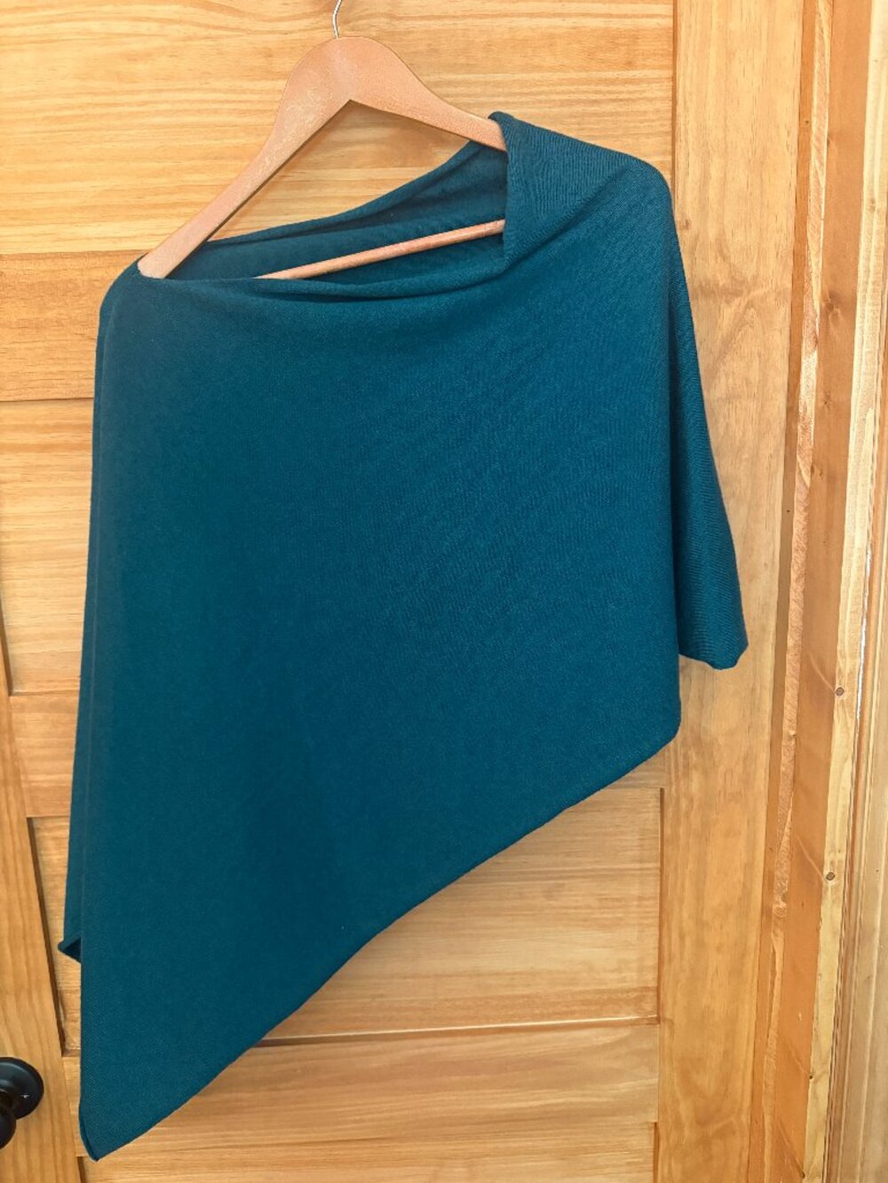 Kerisma Jewel Tone Teal Rolled Neck Wool Blend Cozy Poncho Wrap Shawl One Size